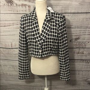NWT Women Windsor Black and White Checkered Blazer size large